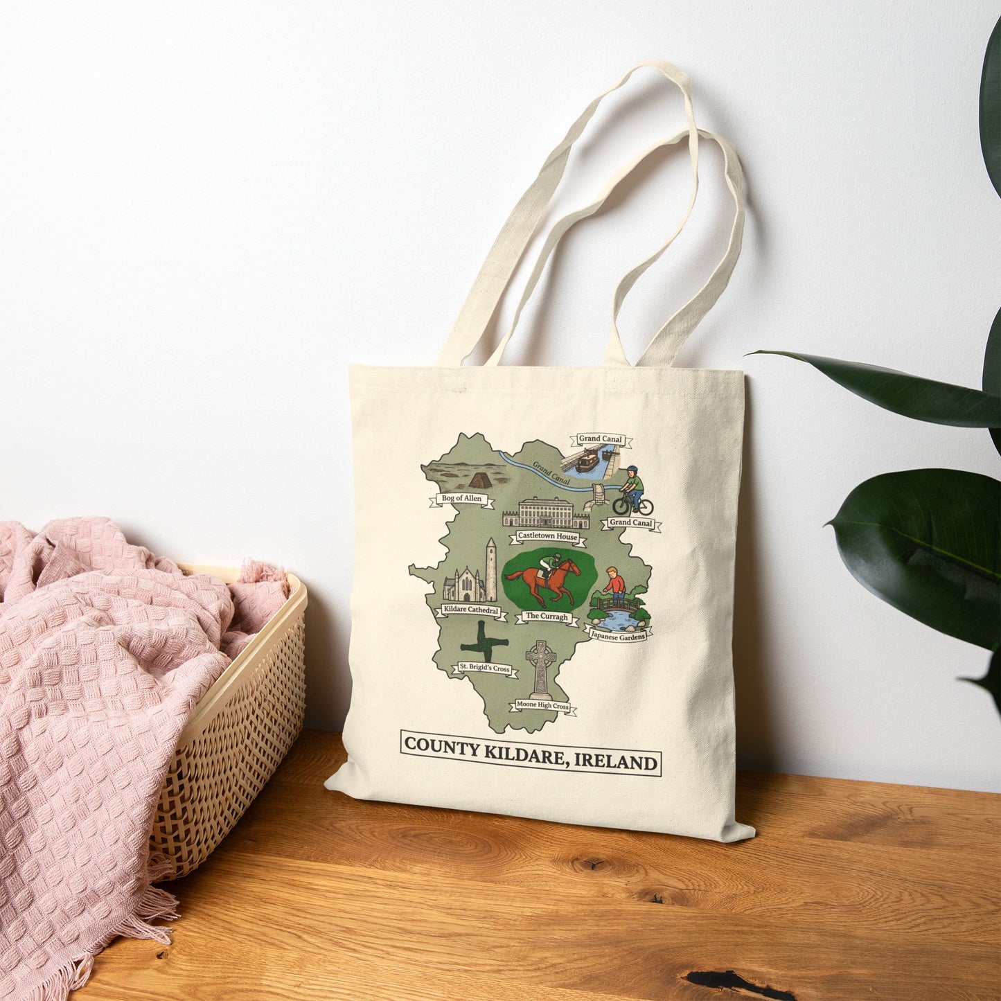 County Kildare map illustration Tote Bag | Ireland landmarks, coastal scenes
