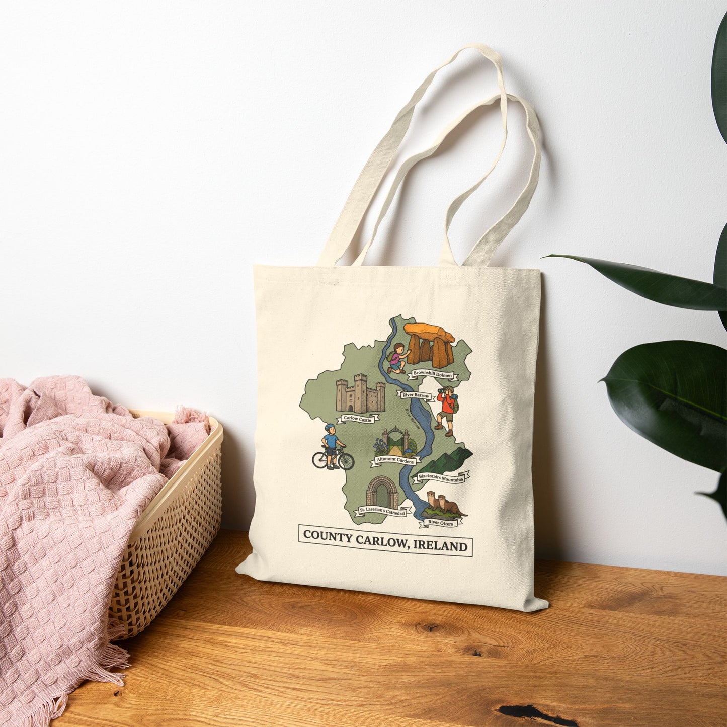 County Carlow map illustration Tote Bag | Ireland landmarks, coastal scenes