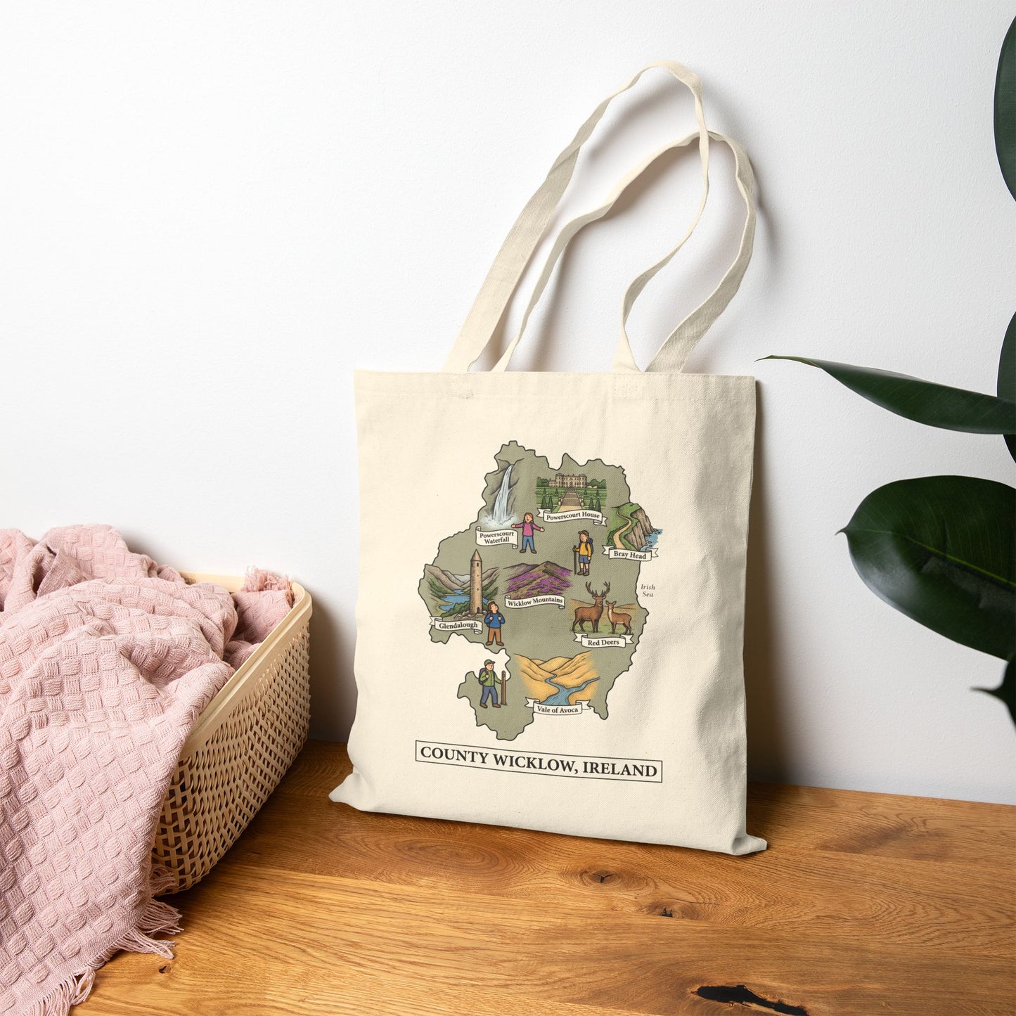 County Wicklow map illustration Tote Bag | Ireland landmarks, coastal scenes