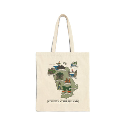 County Antrim map illustration Tote Bag | Ireland landmarks, coastal scenes