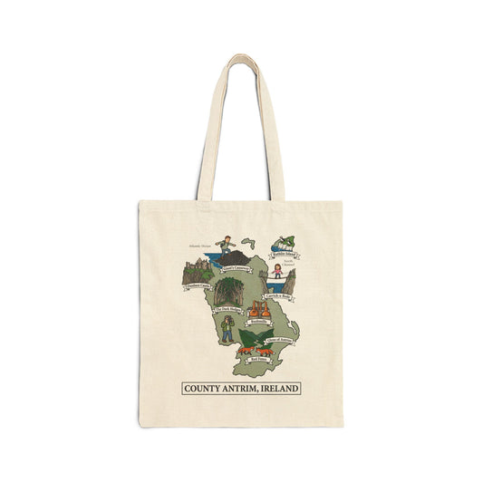 County Antrim map illustration Tote Bag | Ireland landmarks, coastal scenes
