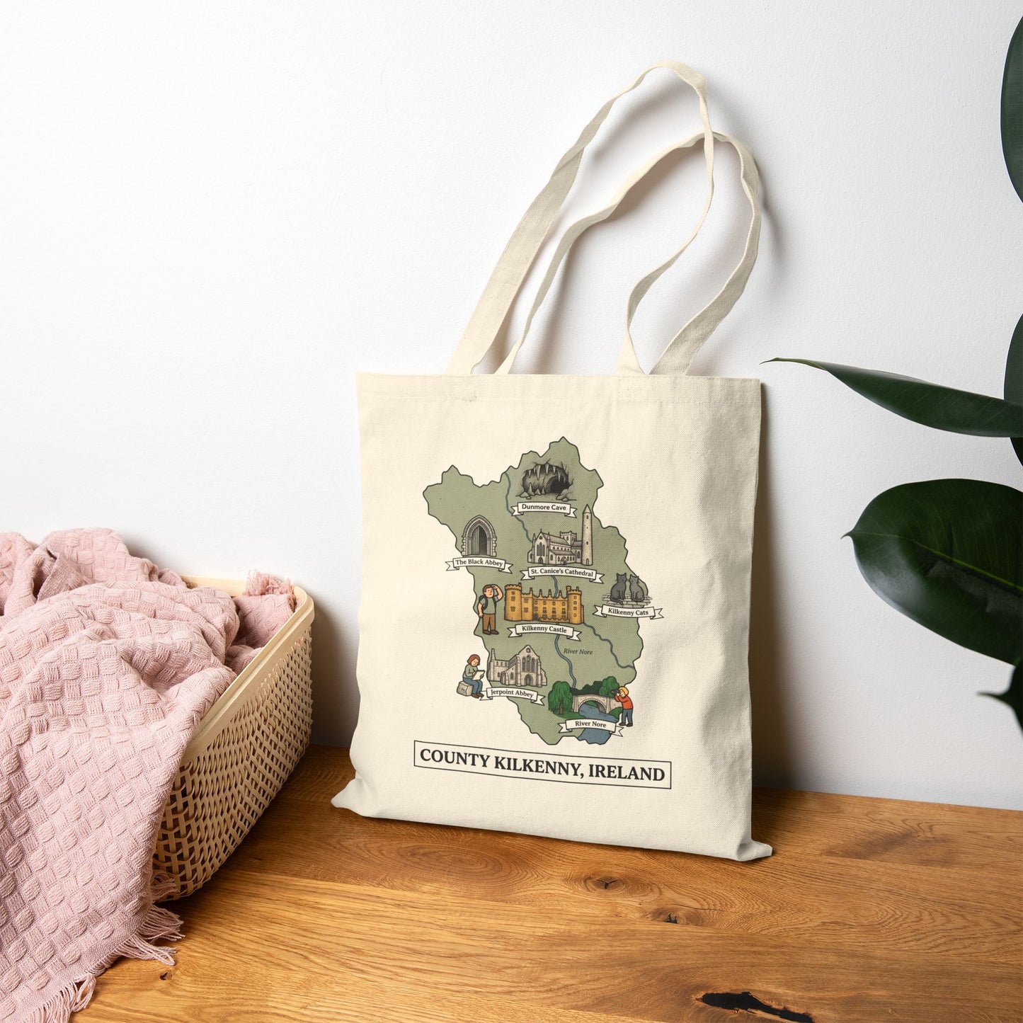 County Kilkenny map illustration Tote Bag | Ireland landmarks, coastal scenes