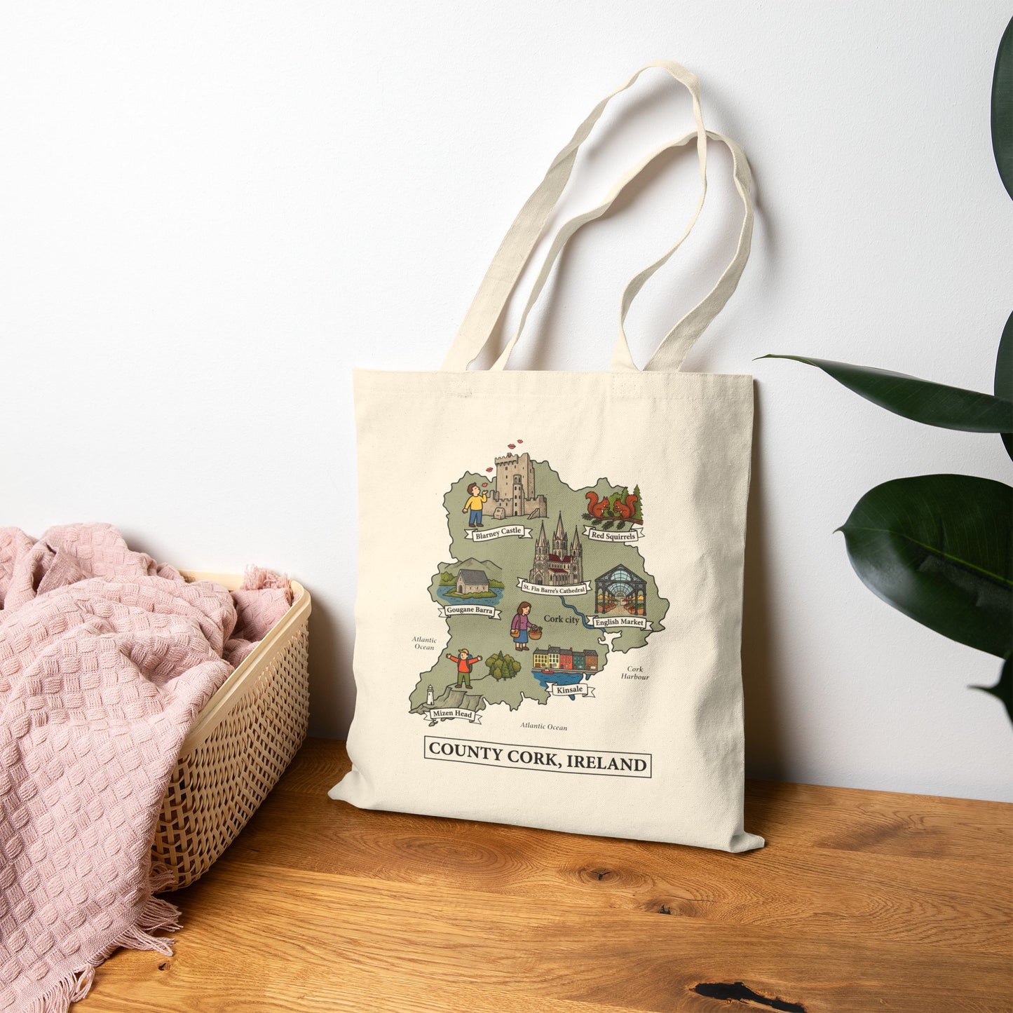 County Cork map illustration Tote Bag | Ireland landmarks, coastal scenes