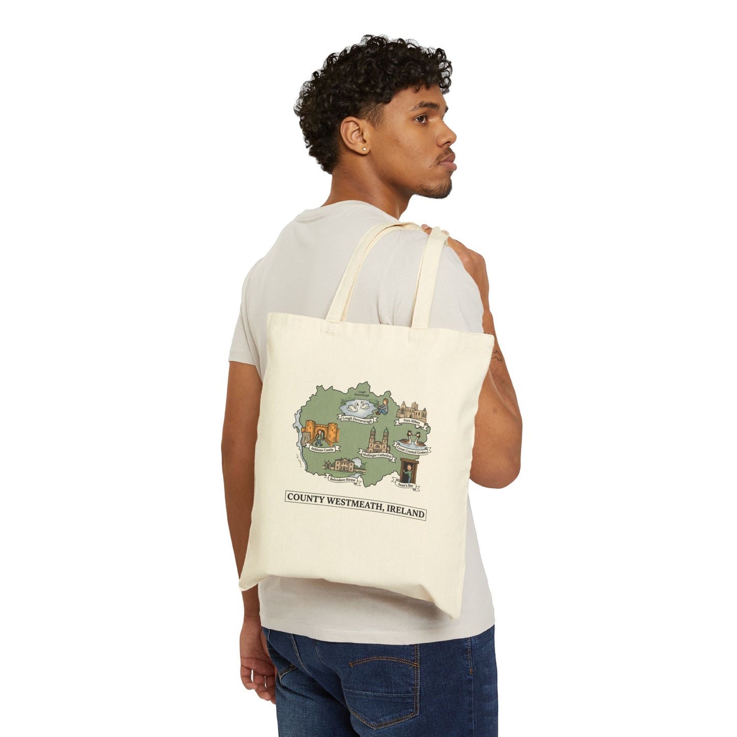 County Westmeath map illustration Tote Bag | Ireland landmarks, coastal scenes
