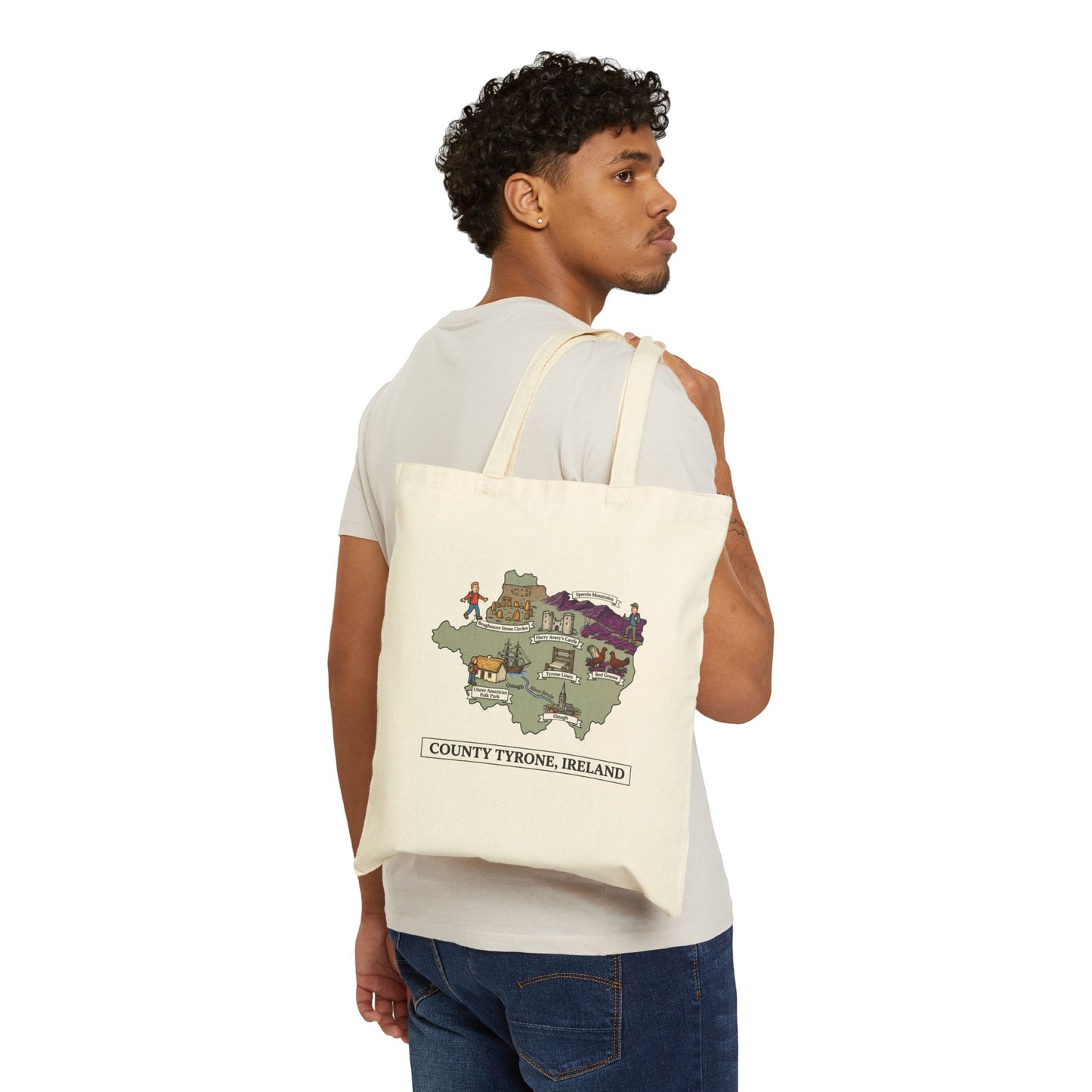 County Tyrone map illustration Tote Bag | Ireland landmarks, coastal scenes