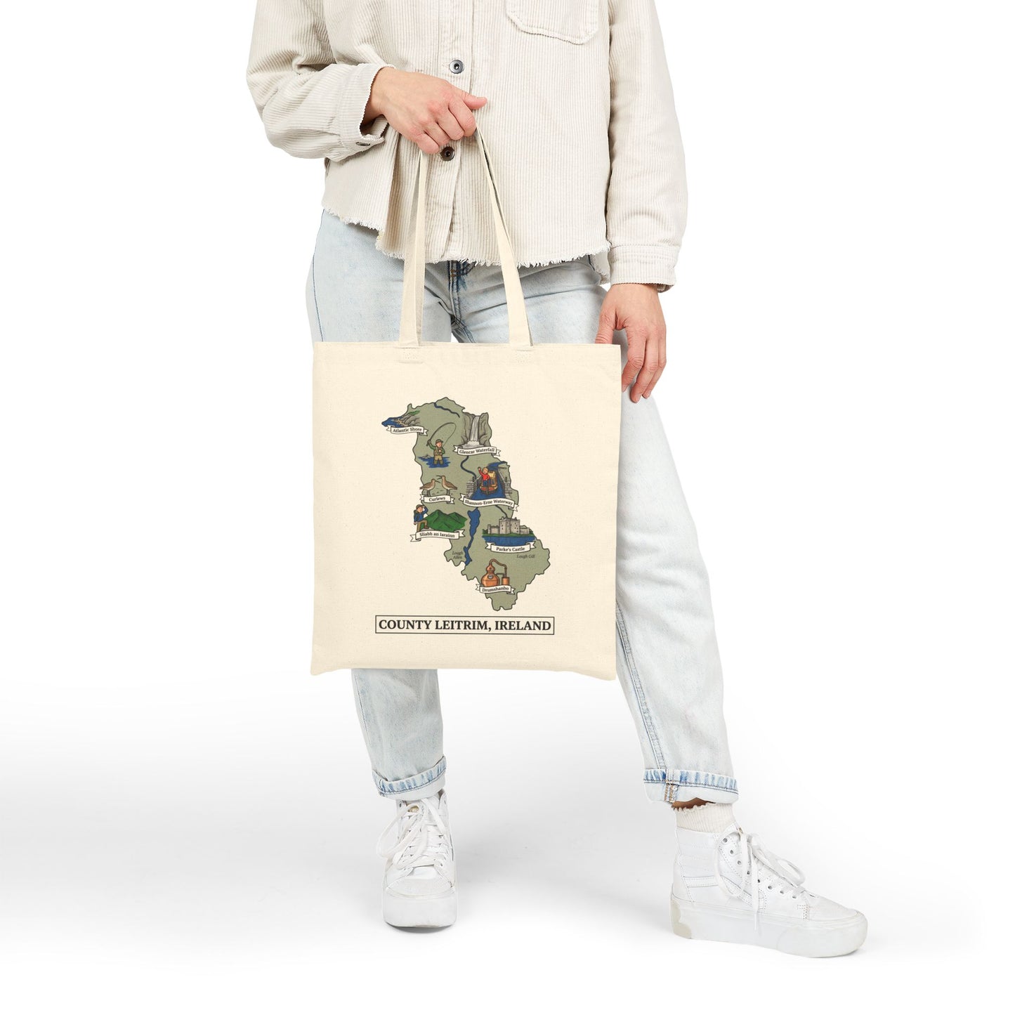 County Leitrim map illustration Tote Bag | Ireland landmarks, coastal scenes