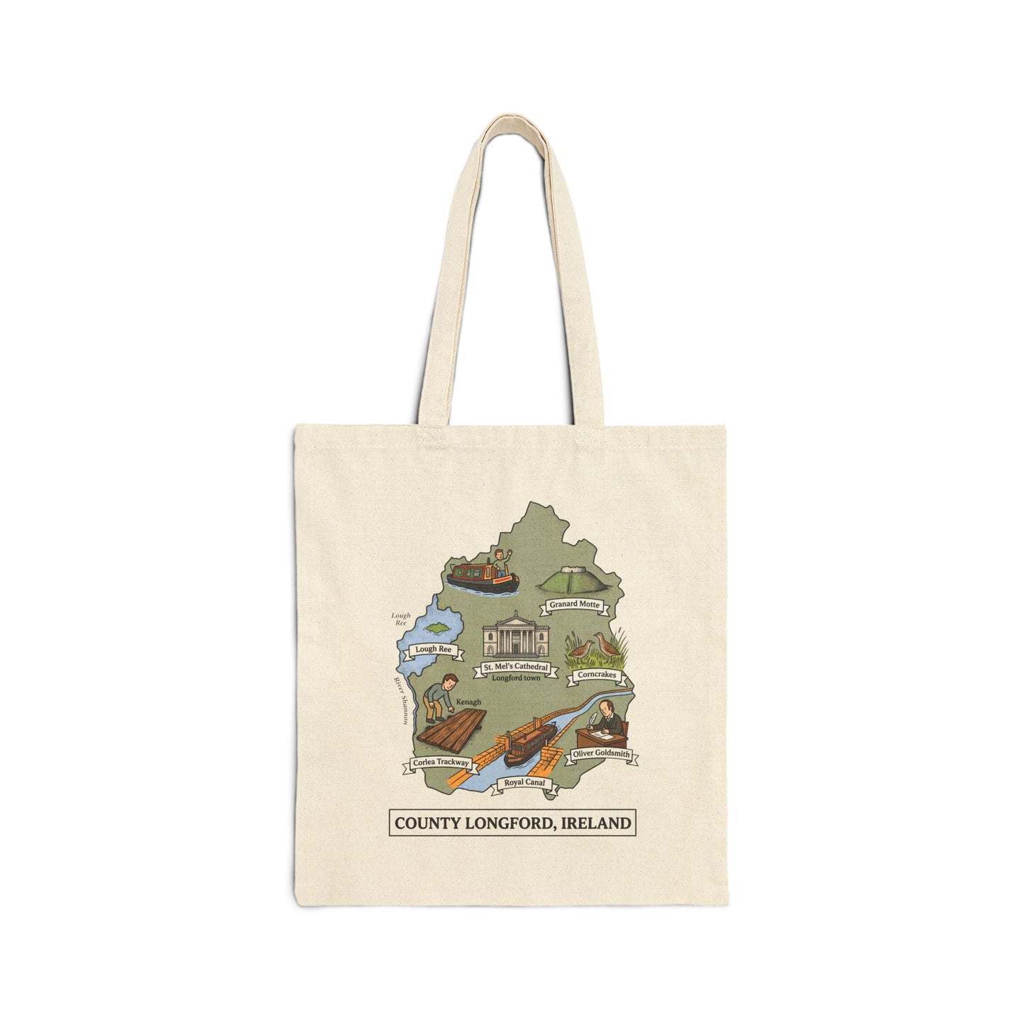 County Longford map illustration Tote Bag | Ireland landmarks, coastal scenes