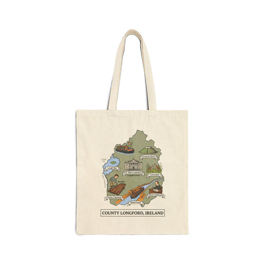 County Longford map illustration Tote Bag | Ireland landmarks, coastal scenes