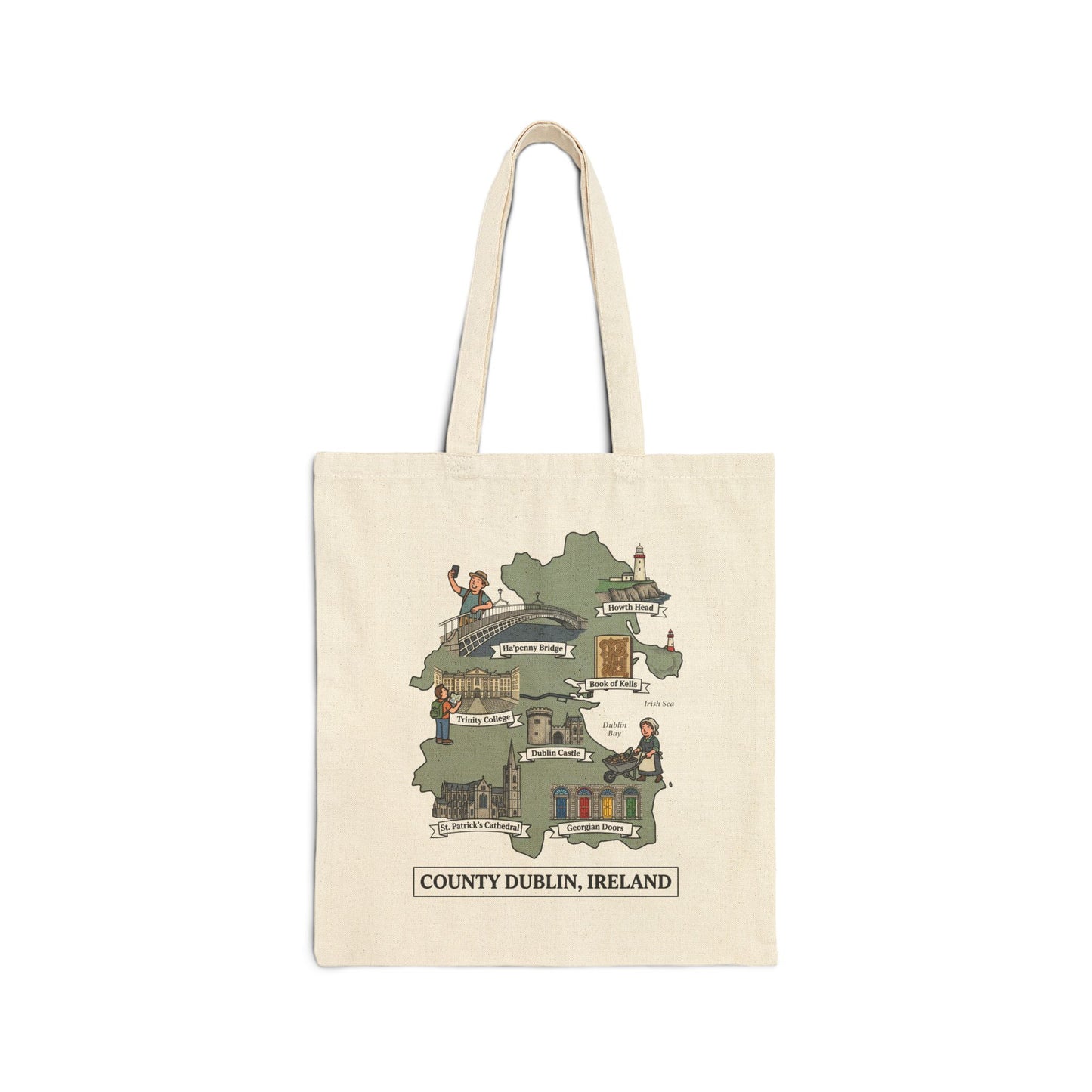 County Dublin map illustration Tote Bag | Ireland landmarks, coastal scenes