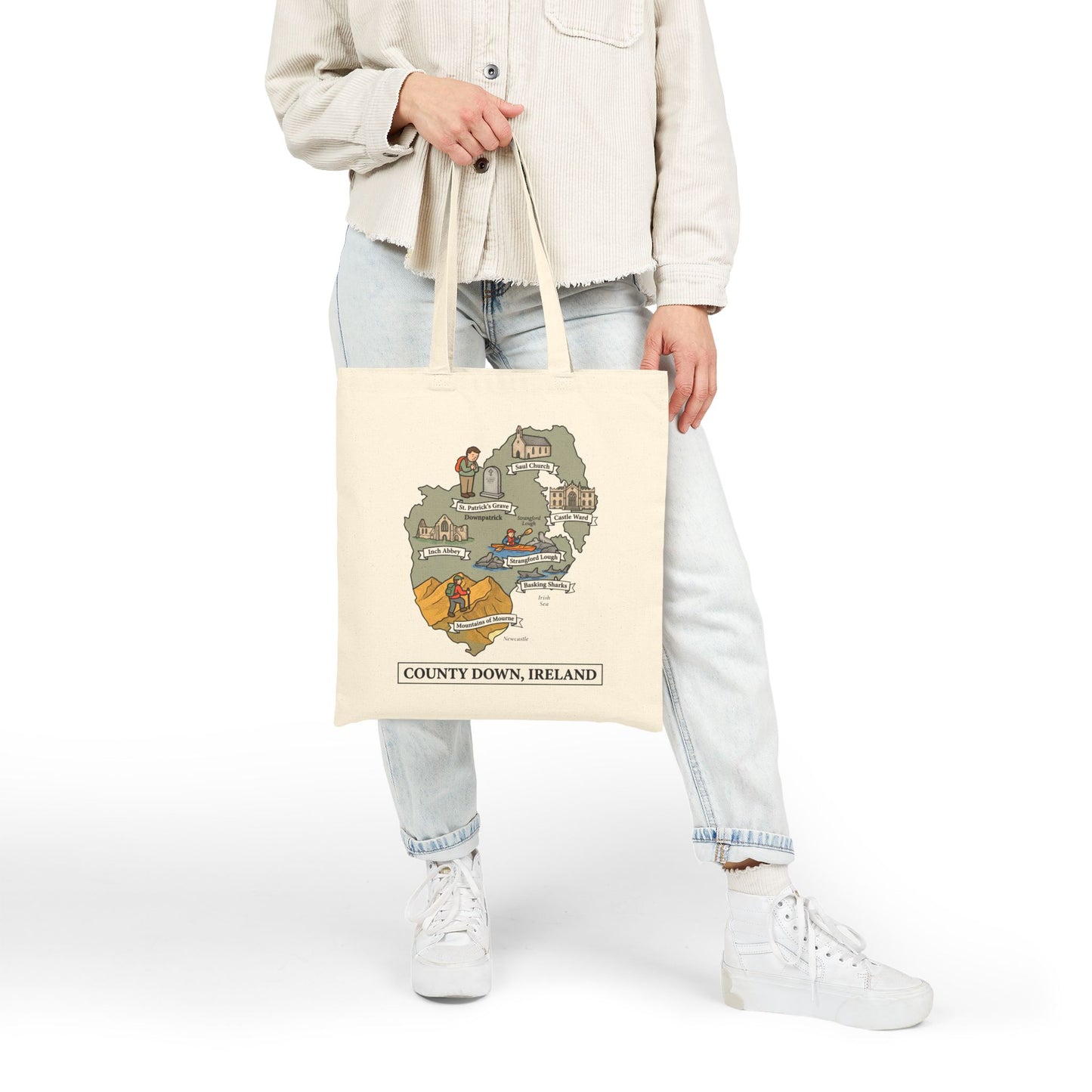 County Down map illustration Tote Bag | Ireland landmarks, coastal scenes