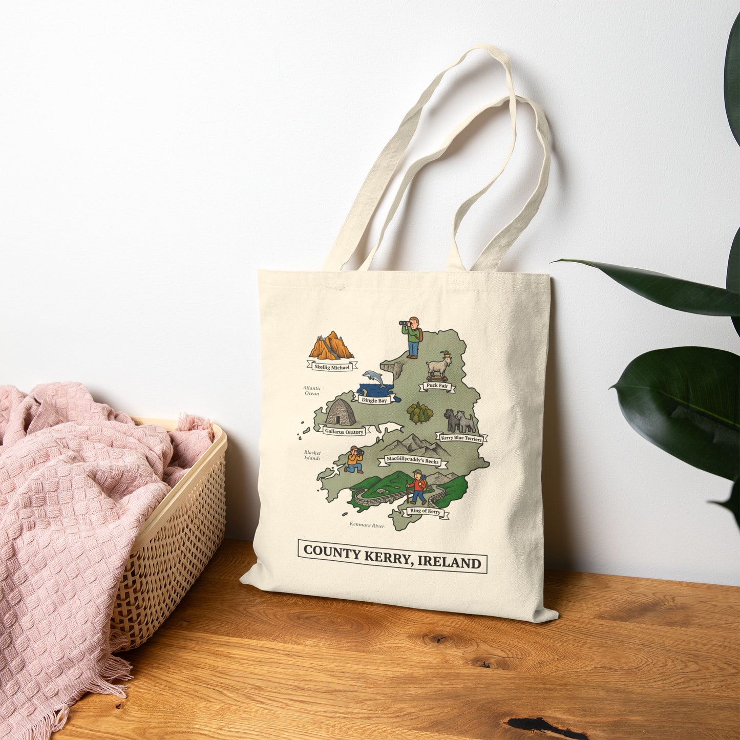 County Kerry map illustration Tote Bag | Ireland landmarks, coastal scenes