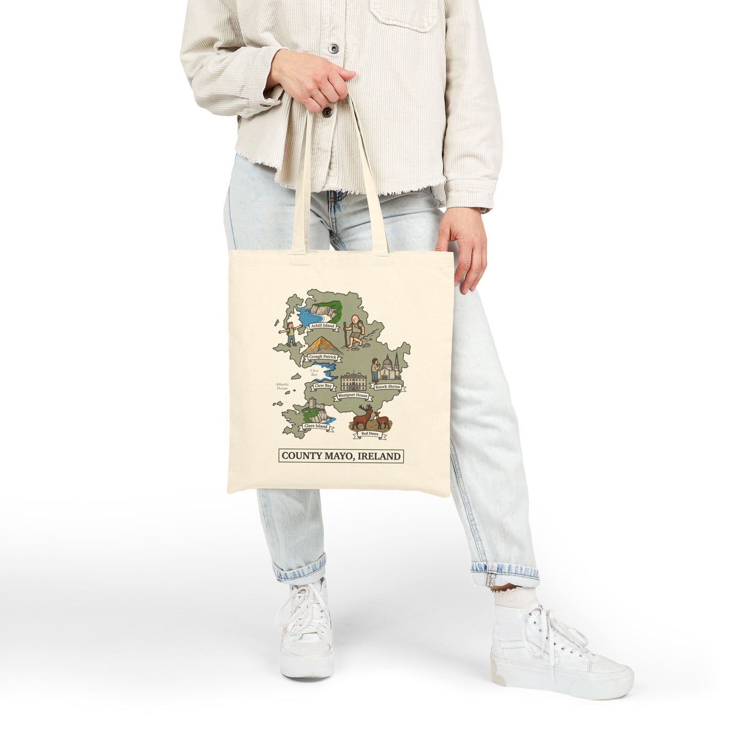 County Mayo map illustration Tote Bag | Ireland landmarks, coastal scenes