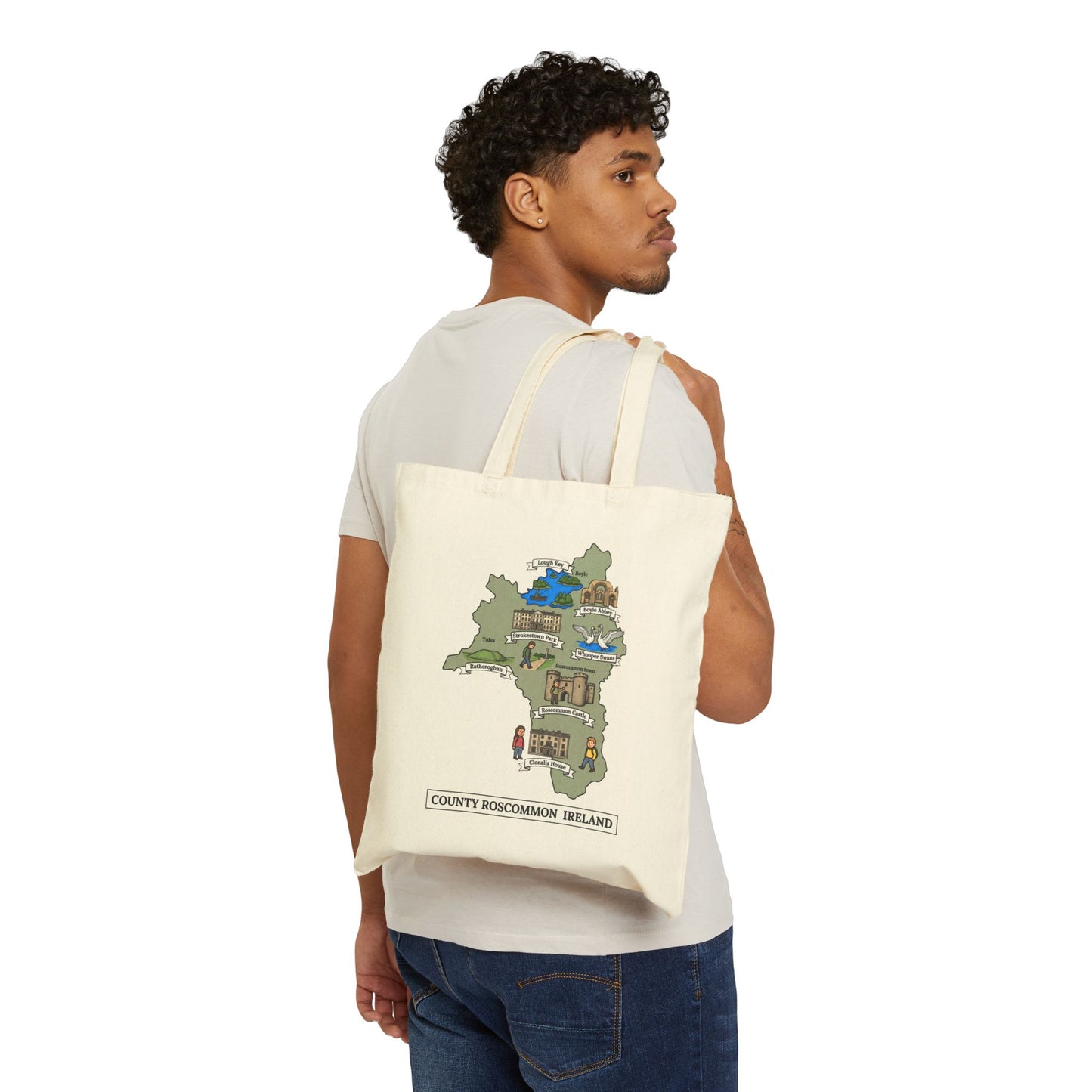 County Roscommon map illustration Tote Bag | Ireland landmarks, coastal scenes