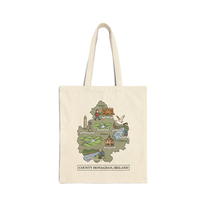 County Monaghan map illustration Tote Bag | Ireland landmarks, coastal scenes