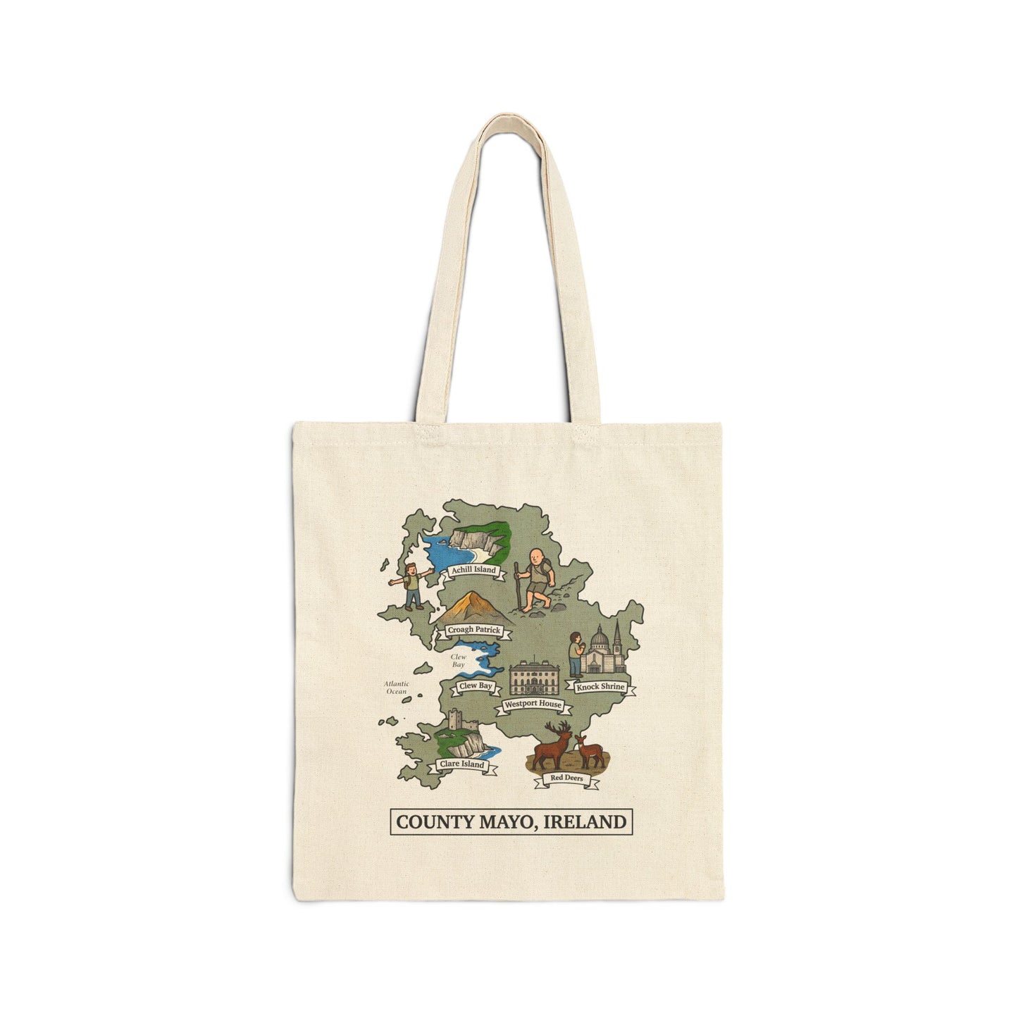 County Mayo map illustration Tote Bag | Ireland landmarks, coastal scenes