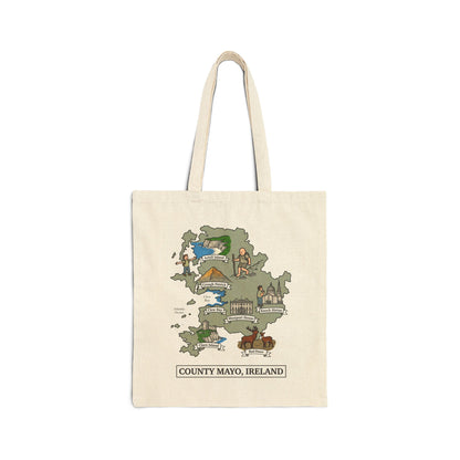 County Mayo map illustration Tote Bag | Ireland landmarks, coastal scenes