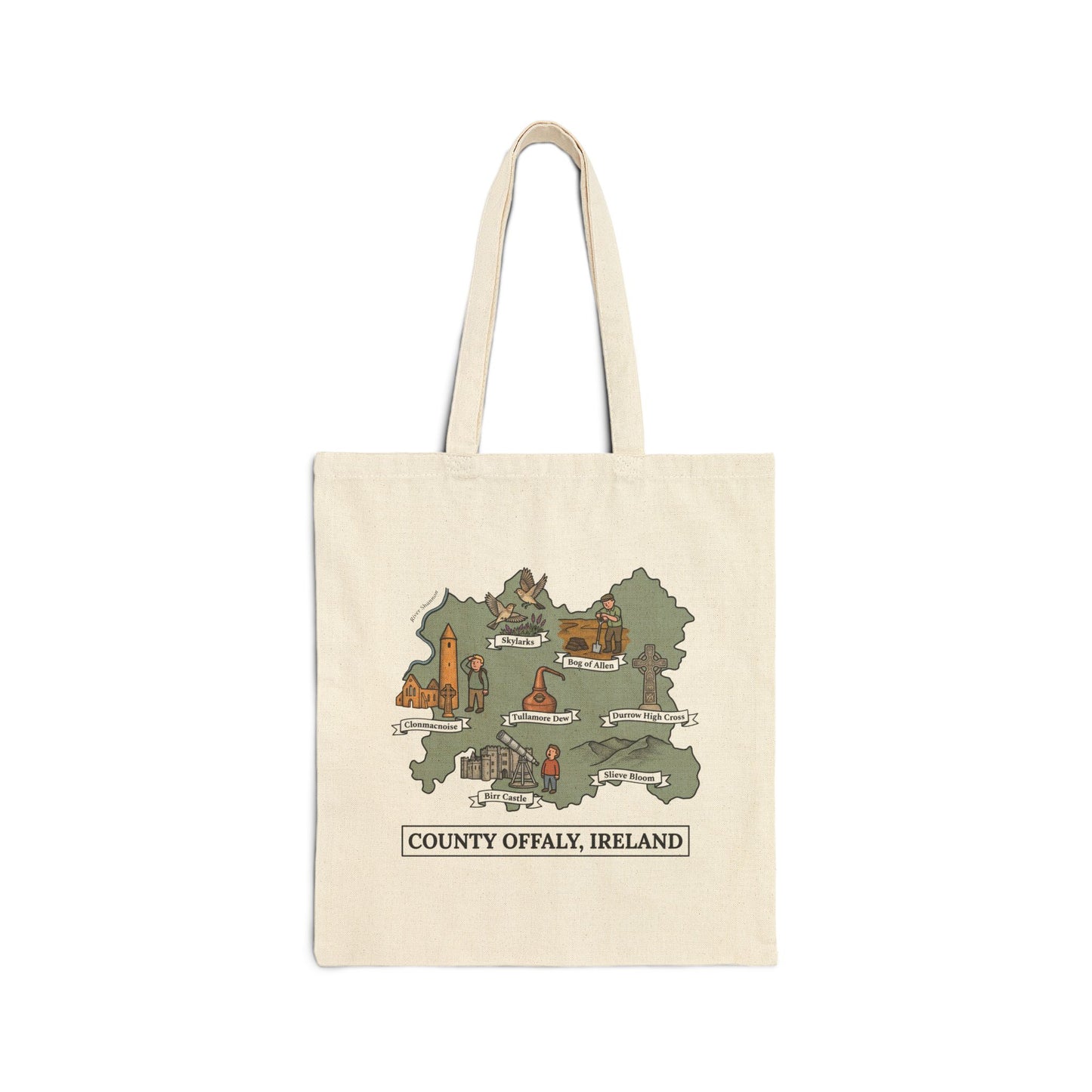 County Offaly map illustration Tote Bag | Ireland landmarks, coastal scenes