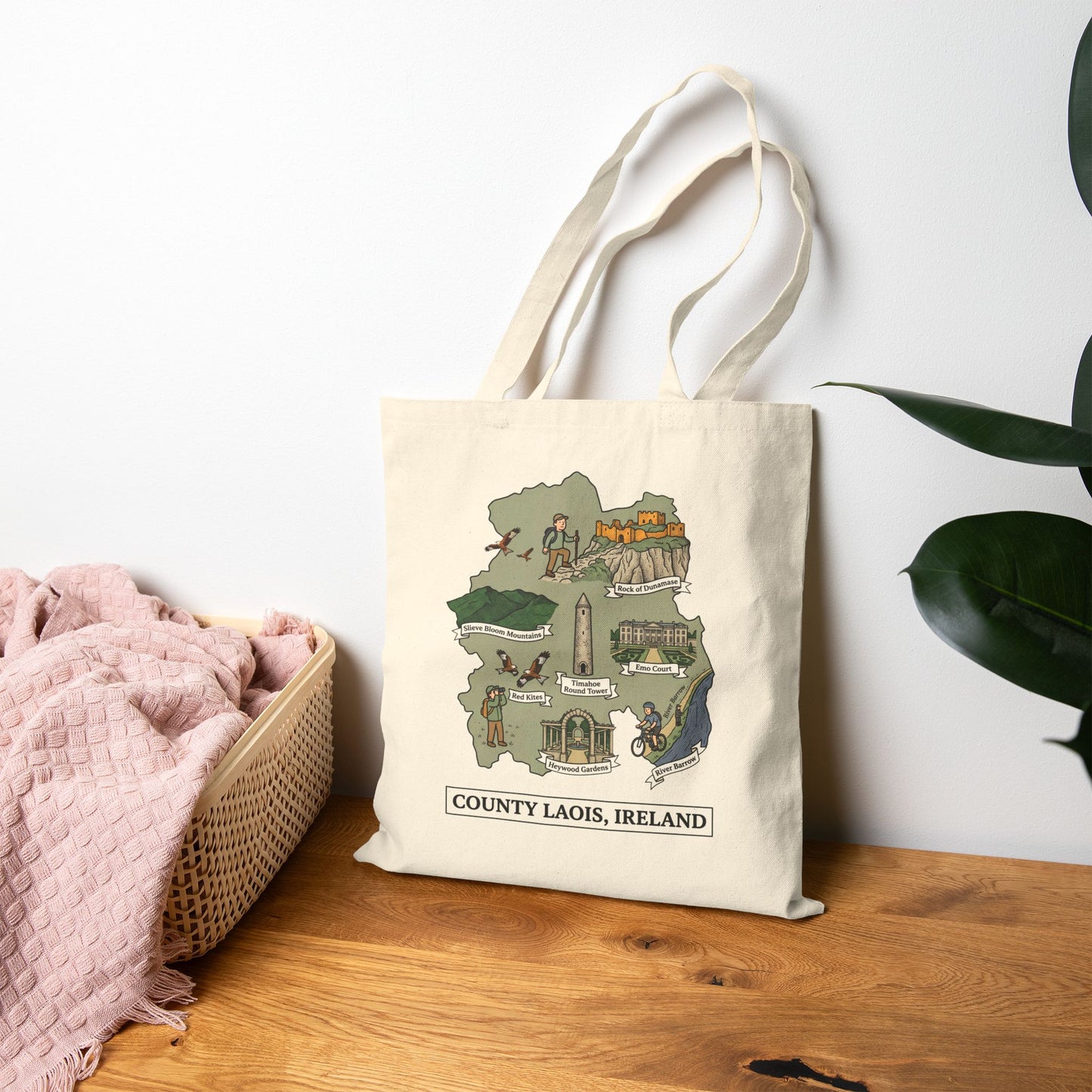 County Laois map illustration Tote Bag | Ireland landmarks, coastal scenes