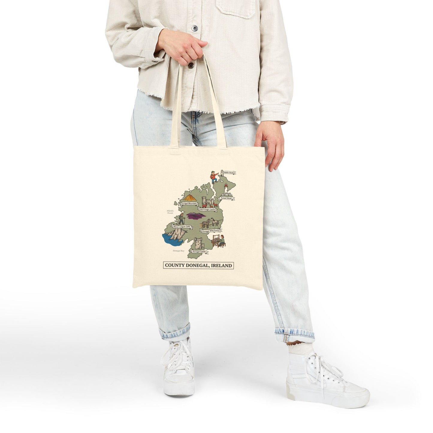 County Donegal map illustration Tote Bag | Ireland landmarks, coastal scenes