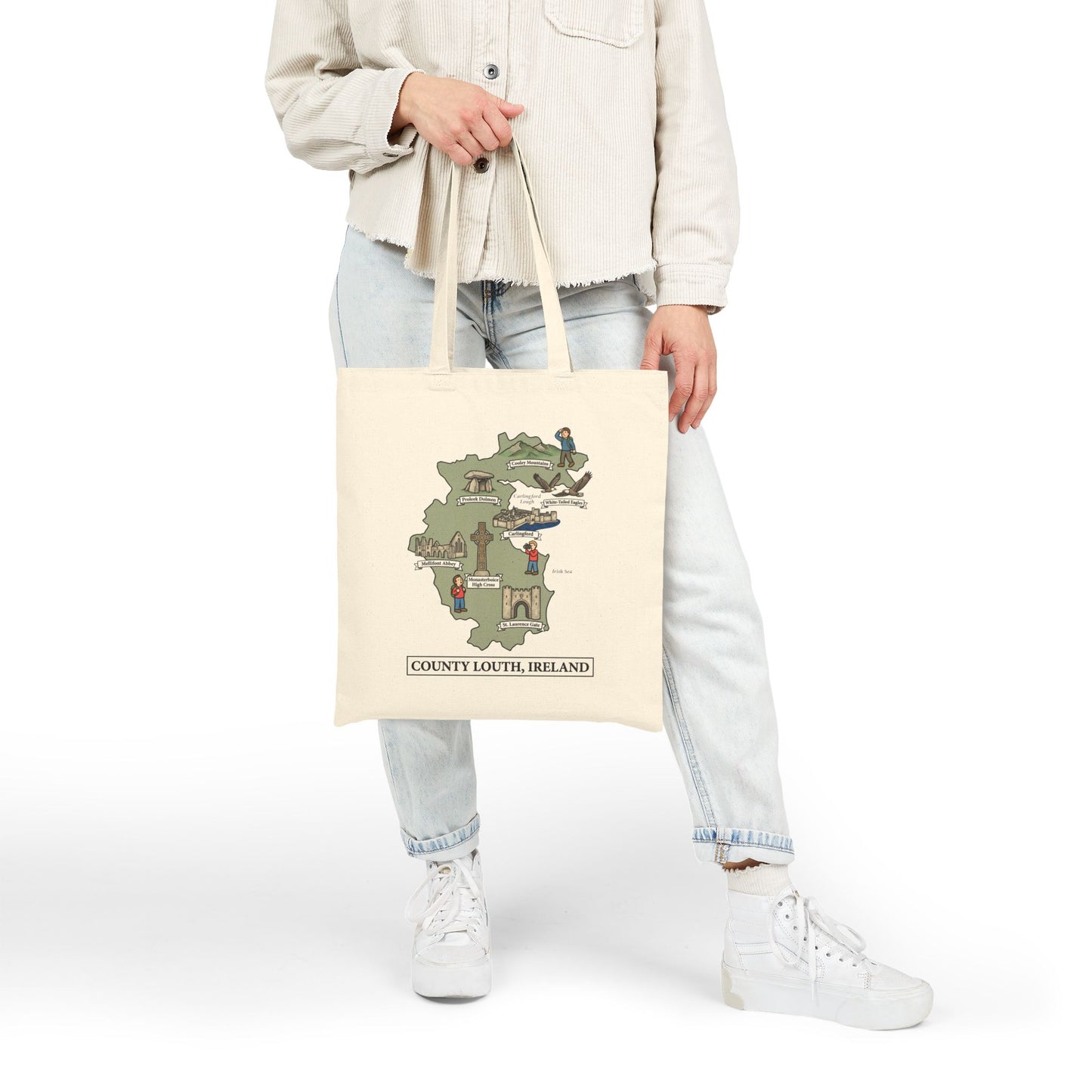 County Louth map illustration Tote Bag | Ireland landmarks, coastal scenes