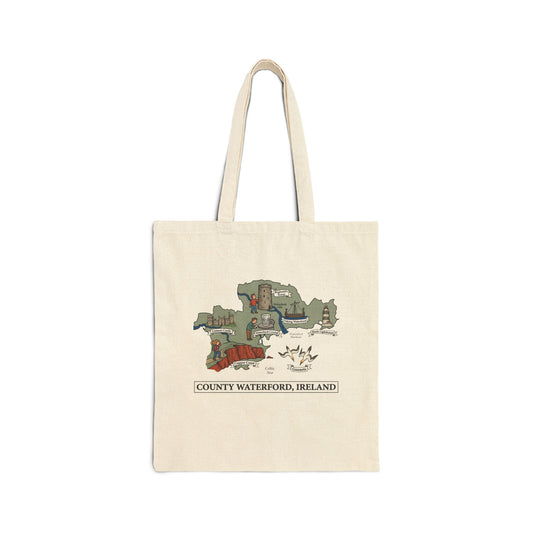 County Waterford map illustration Tote Bag | Ireland landmarks, coastal scenes