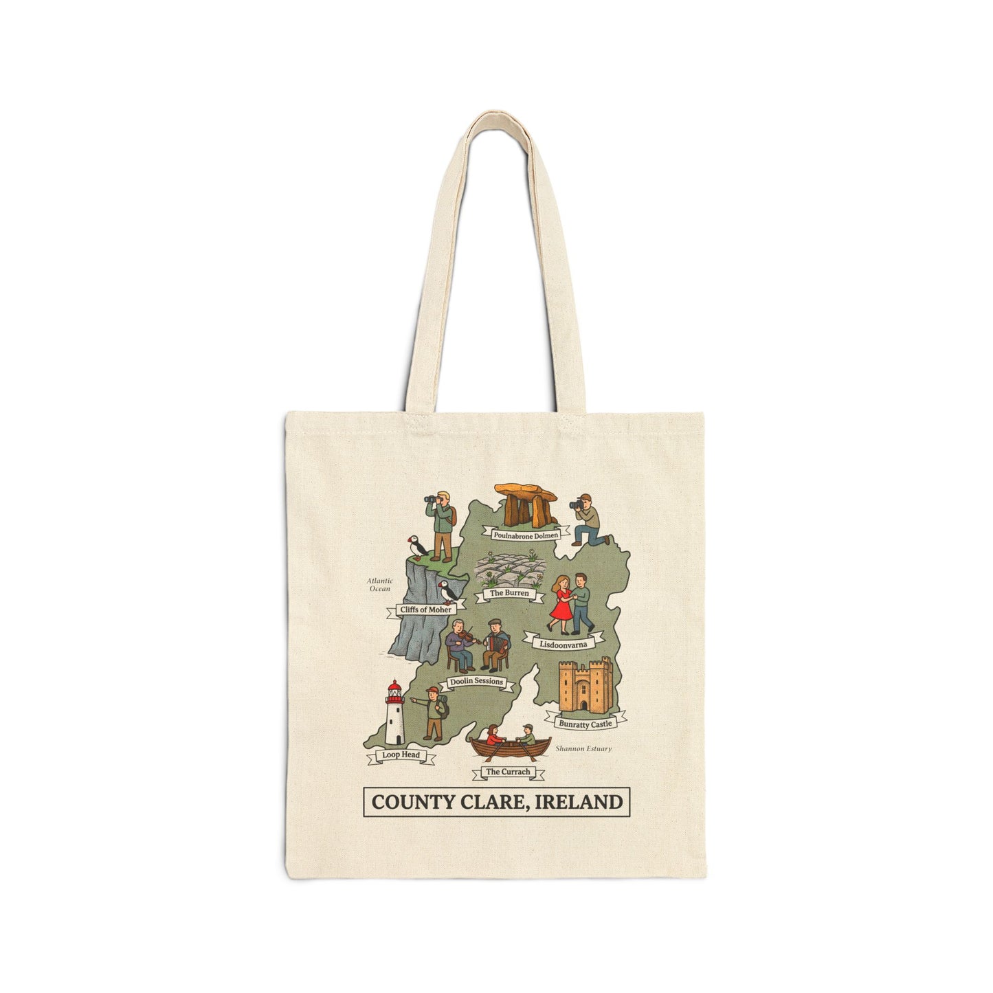 County Clare map illustration Tote Bag | Ireland landmarks, coastal scenes