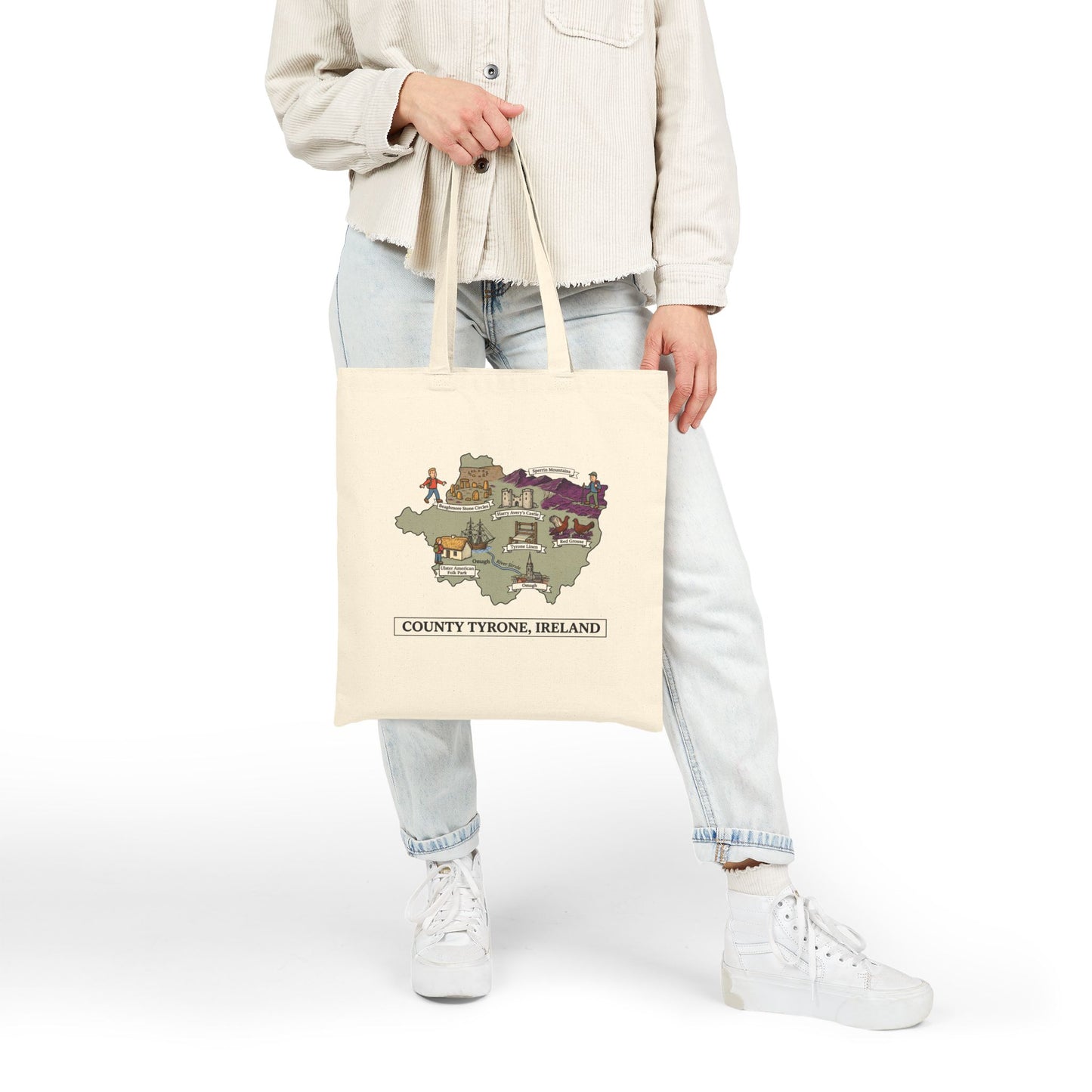 County Tyrone map illustration Tote Bag | Ireland landmarks, coastal scenes