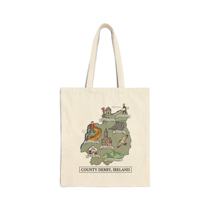 County Derry map illustration Tote Bag | Ireland landmarks, coastal scenes