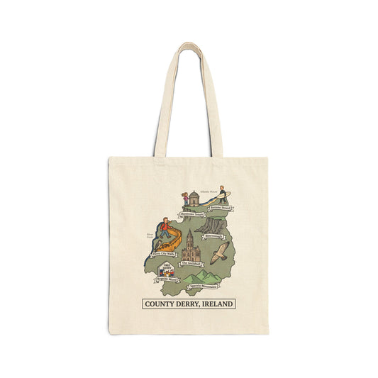 County Derry map illustration Tote Bag | Ireland landmarks, coastal scenes