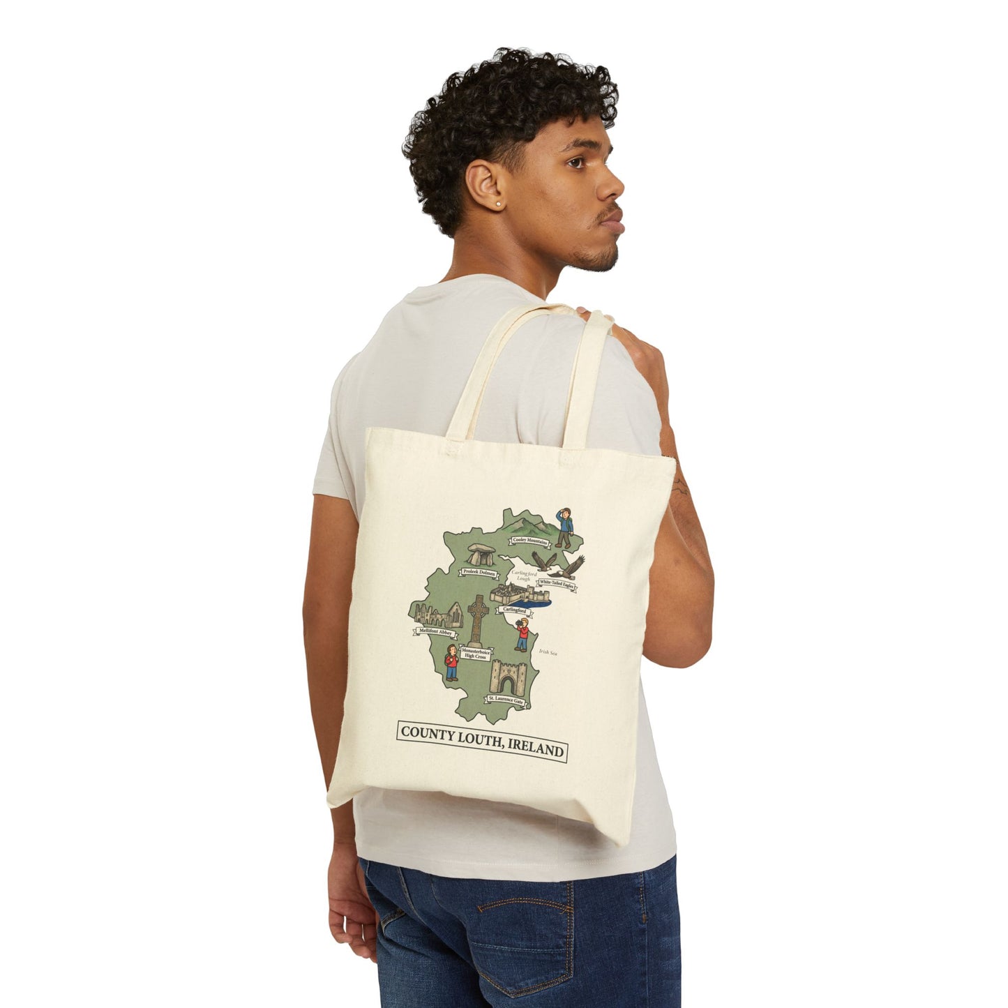 County Louth map illustration Tote Bag | Ireland landmarks, coastal scenes