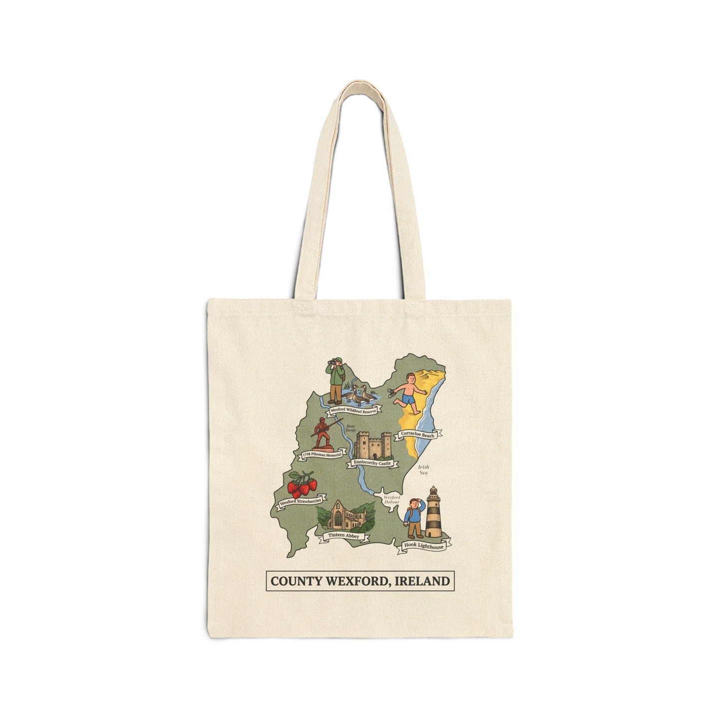 County Wexford map illustration Tote Bag | Ireland landmarks, coastal scenes