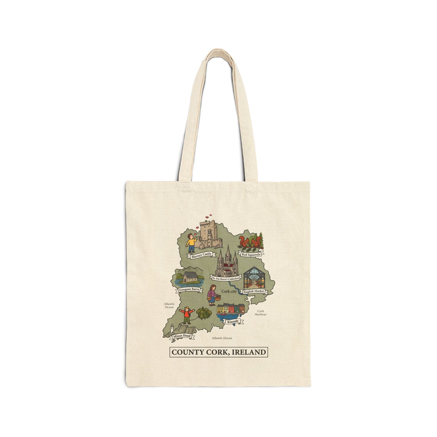 County Cork map illustration Tote Bag | Ireland landmarks, coastal scenes