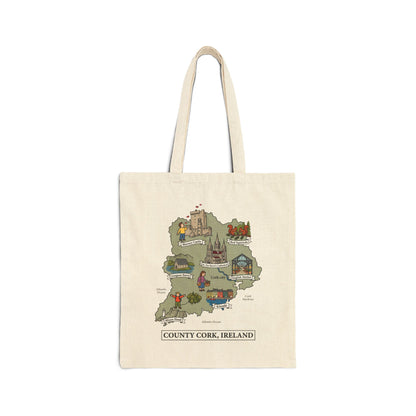 County Cork map illustration Tote Bag | Ireland landmarks, coastal scenes
