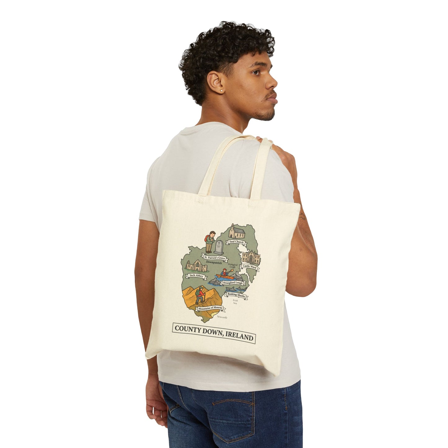 County Down map illustration Tote Bag | Ireland landmarks, coastal scenes