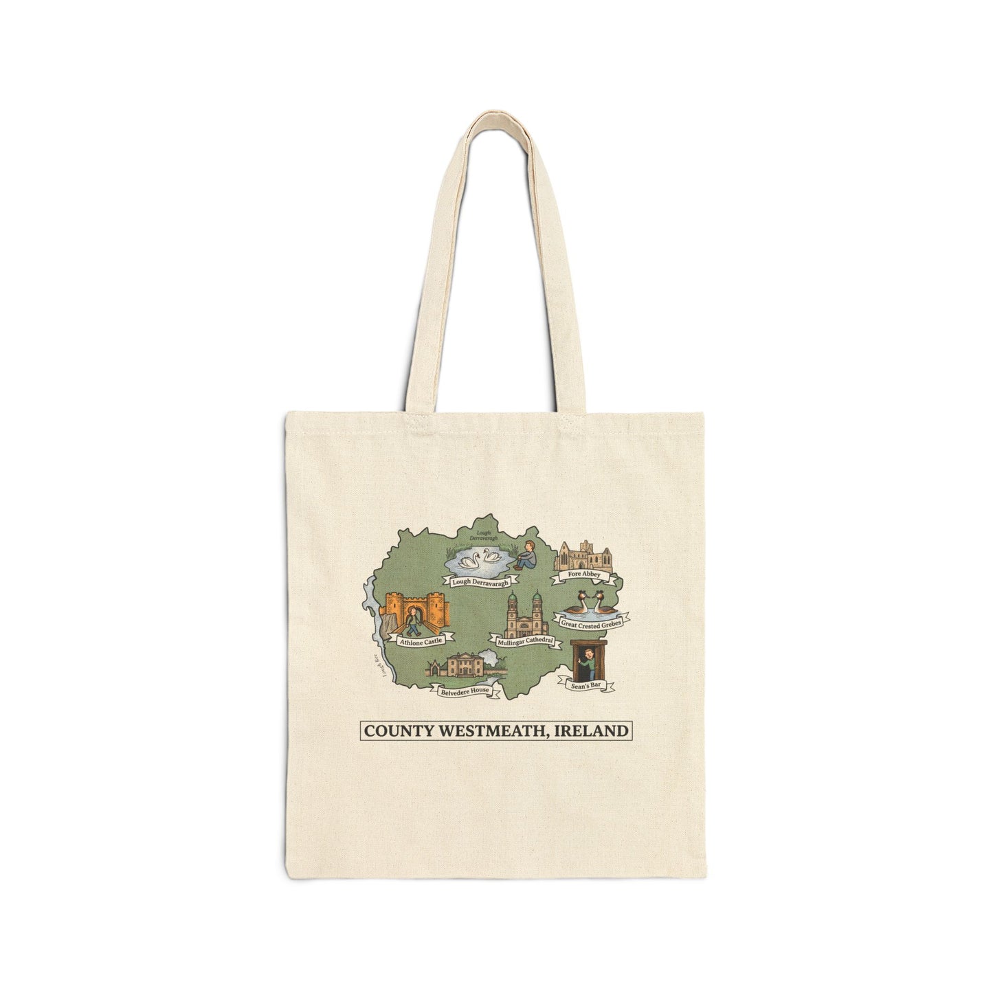 County Westmeath map illustration Tote Bag | Ireland landmarks, coastal scenes