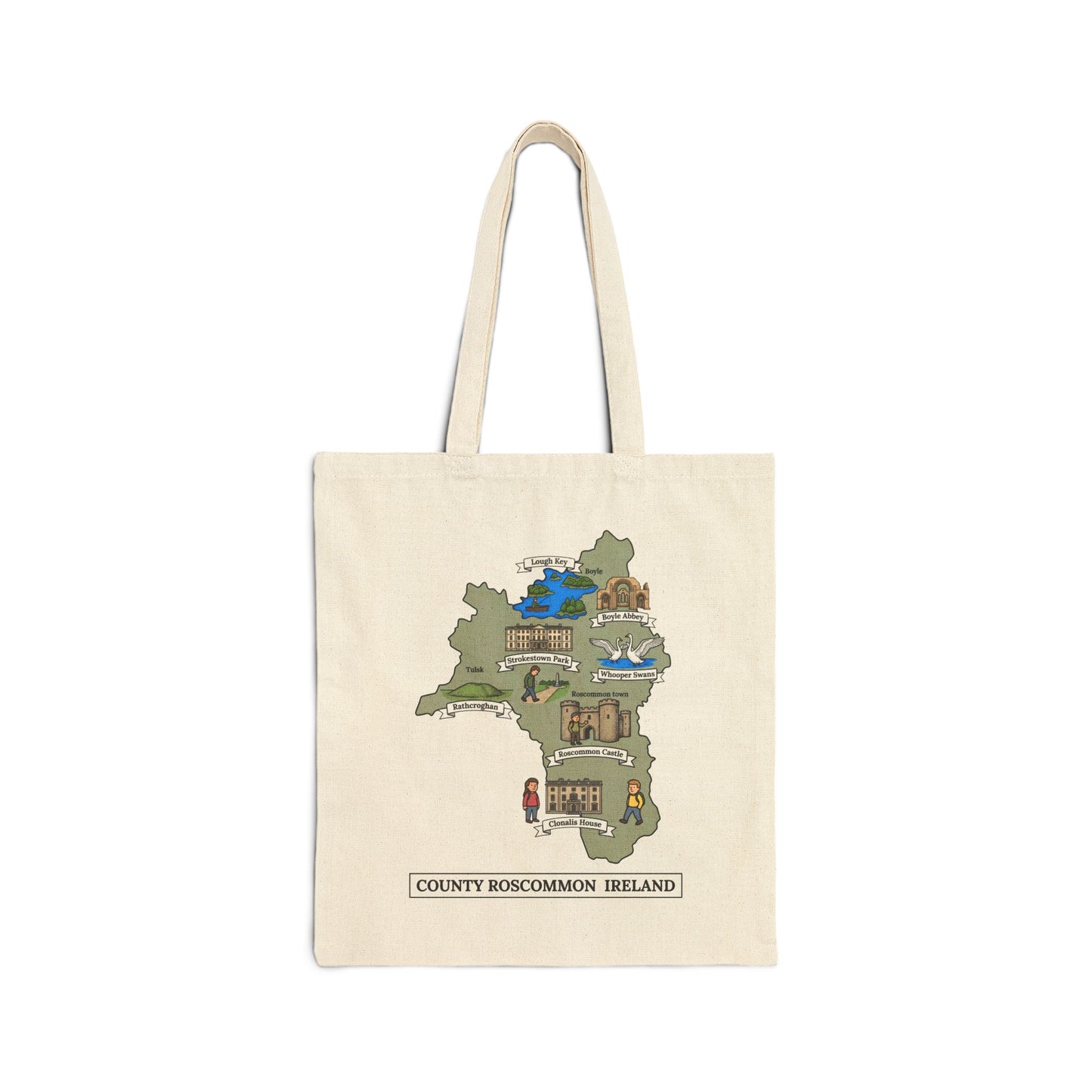 County Roscommon map illustration Tote Bag | Ireland landmarks, coastal scenes