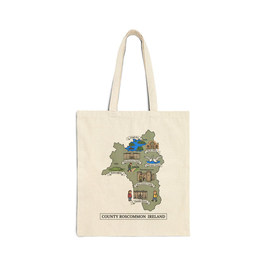 County Roscommon map illustration Tote Bag | Ireland landmarks, coastal scenes