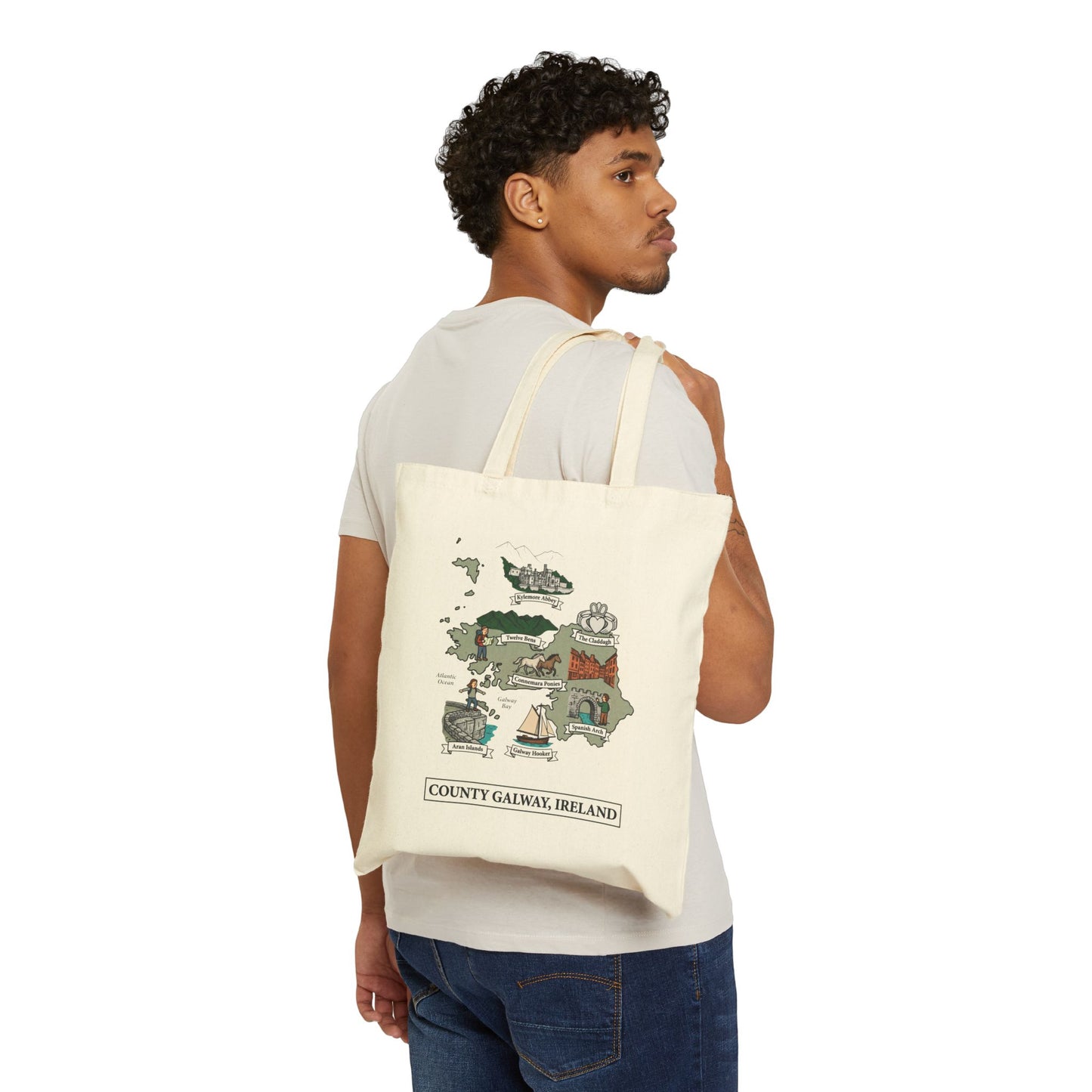 County Galway map illustration Tote Bag | Ireland landmarks, coastal scenes
