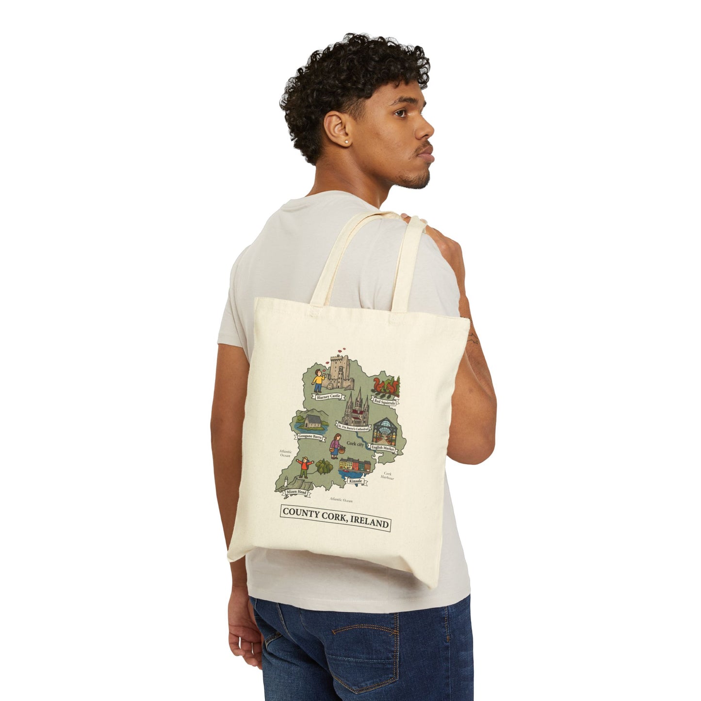 County Cork map illustration Tote Bag | Ireland landmarks, coastal scenes