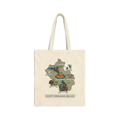 County Fermanagh map illustration Tote Bag | Ireland landmarks, coastal scenes