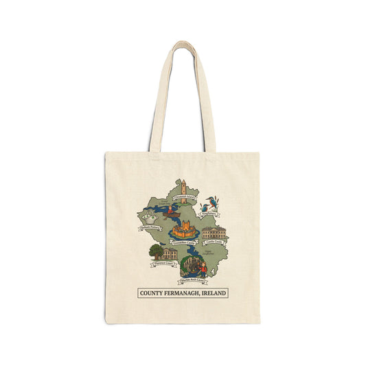 County Fermanagh map illustration Tote Bag | Ireland landmarks, coastal scenes
