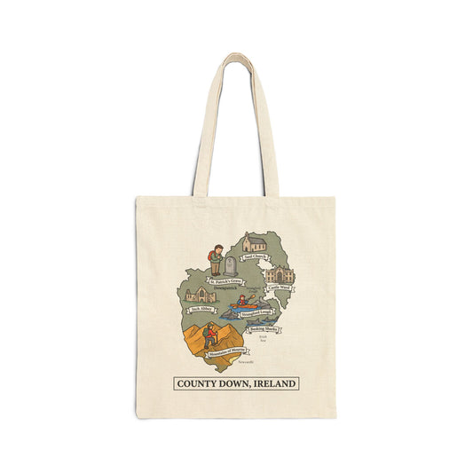 County Down map illustration Tote Bag | Ireland landmarks, coastal scenes
