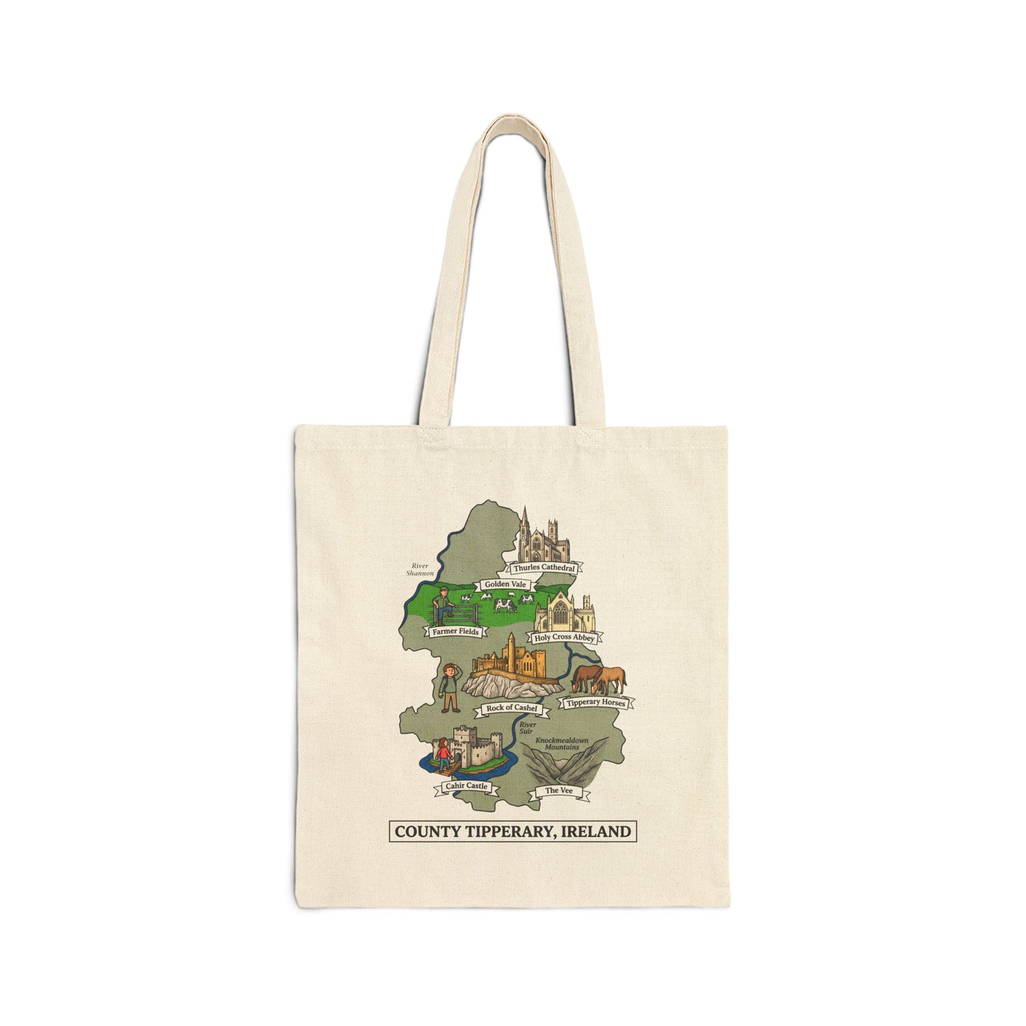 County Tipperary map illustration Tote Bag | Ireland landmarks, coastal scenes