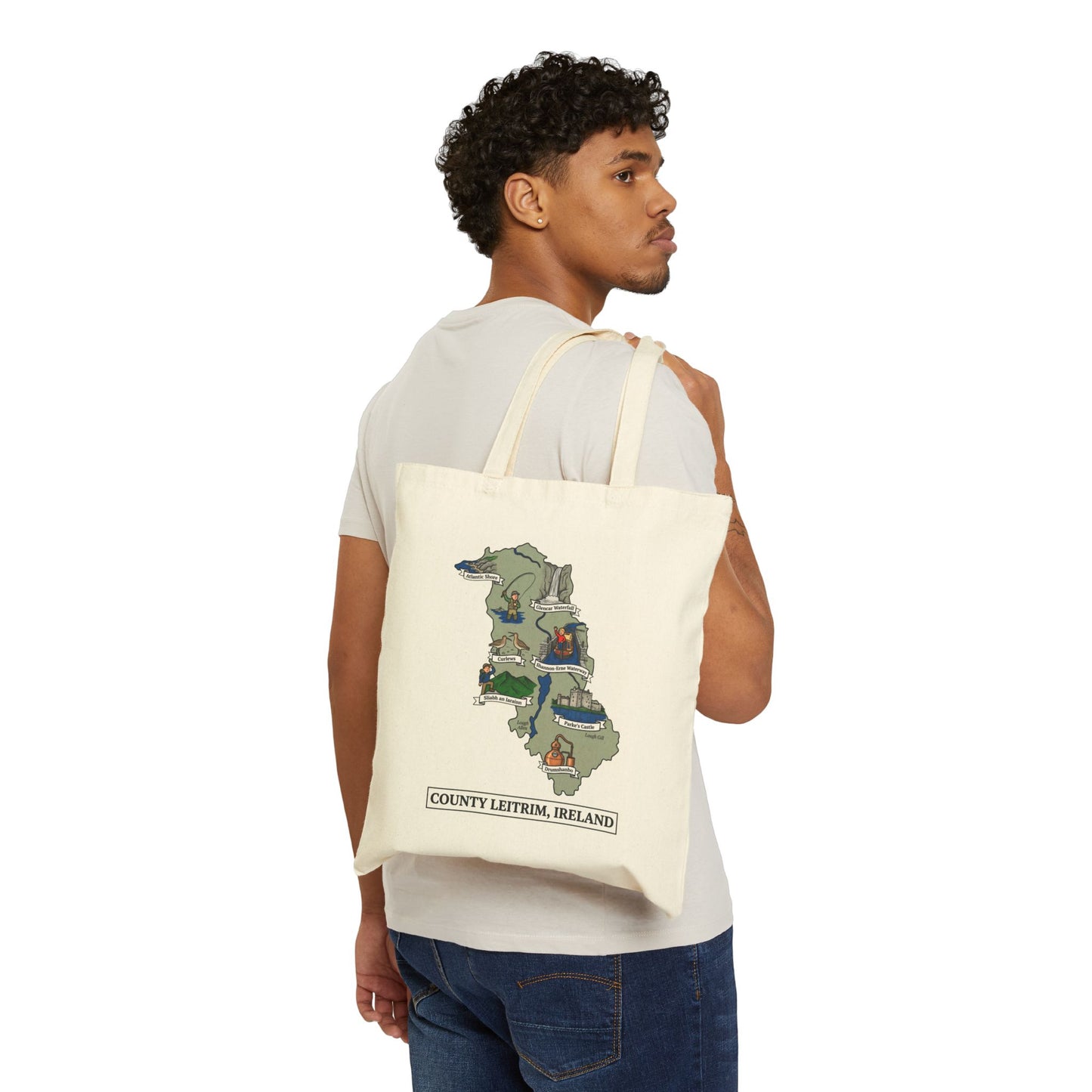 County Leitrim map illustration Tote Bag | Ireland landmarks, coastal scenes