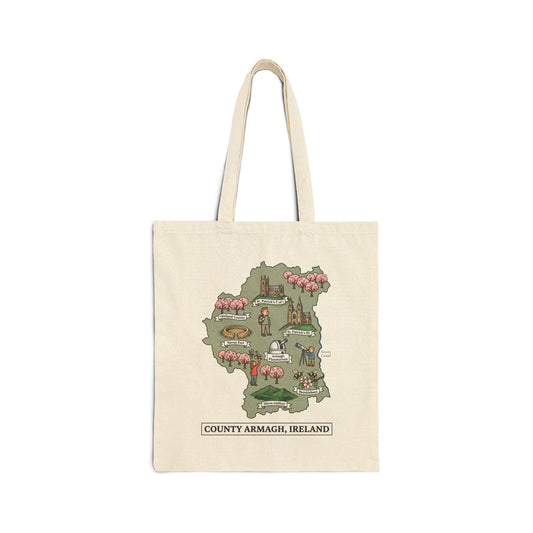 County Armagh map illustration Tote Bag | Ireland landmarks, coastal scenes