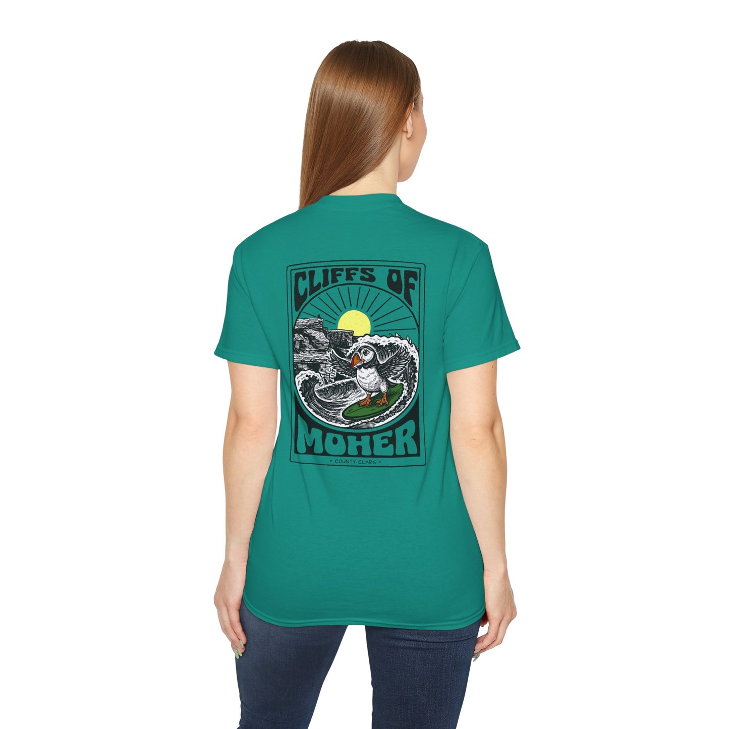 Unisex Cliffs Of Moher Surfing Puffin T Shirt