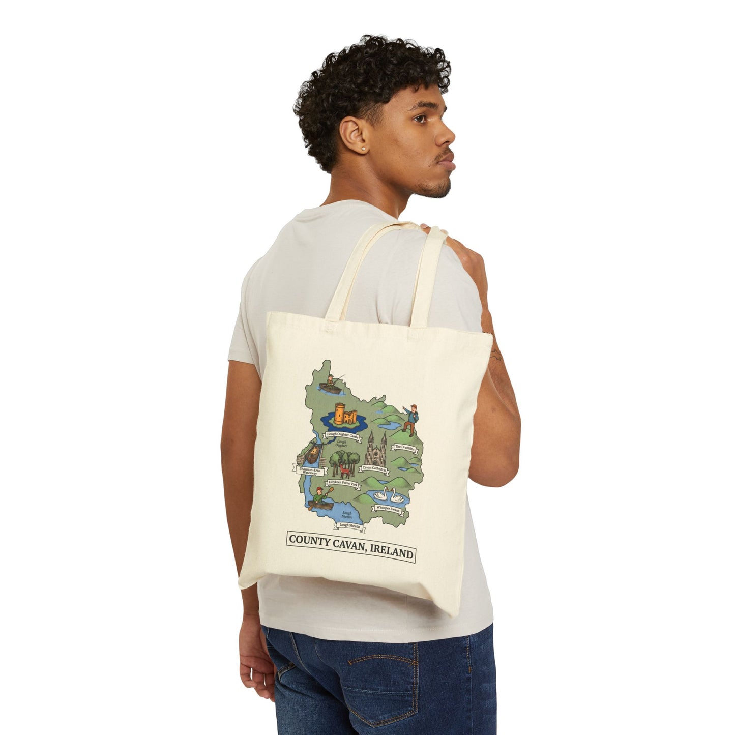 County Cavan map illustration Tote Bag | Ireland landmarks, coastal scenes