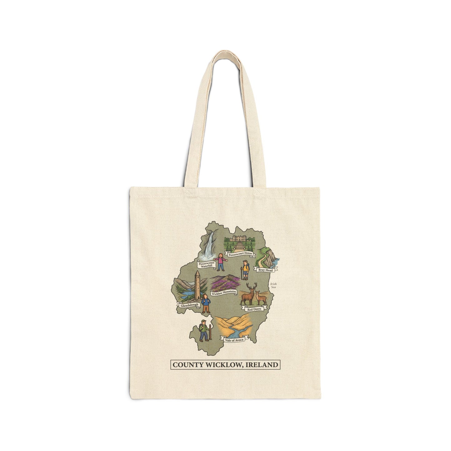 County Wicklow map illustration Tote Bag | Ireland landmarks, coastal scenes