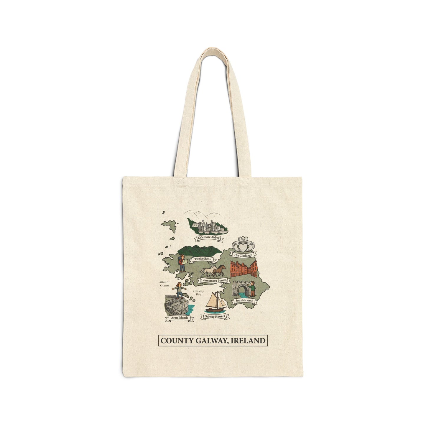 County Galway map illustration Tote Bag | Ireland landmarks, coastal scenes