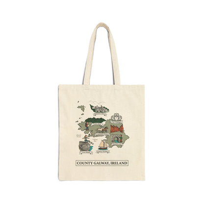 County Galway map illustration Tote Bag | Ireland landmarks, coastal scenes